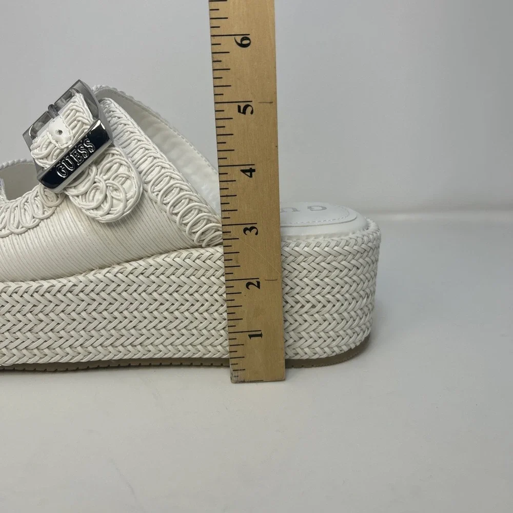 GUESS Binks‎ Woven Platform Sandals Ivory White Double Buckle Wedge Size 10M NIB
